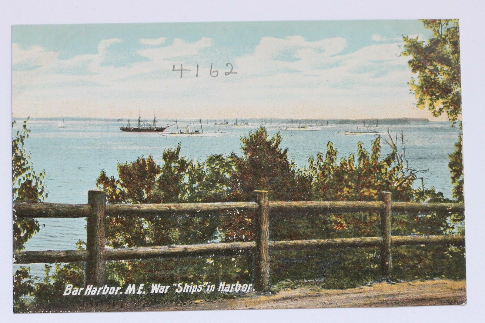 Old UDB postcard WAR SHIPS IN HARBOR, BAR HARBOR, MAINE pre 1907
