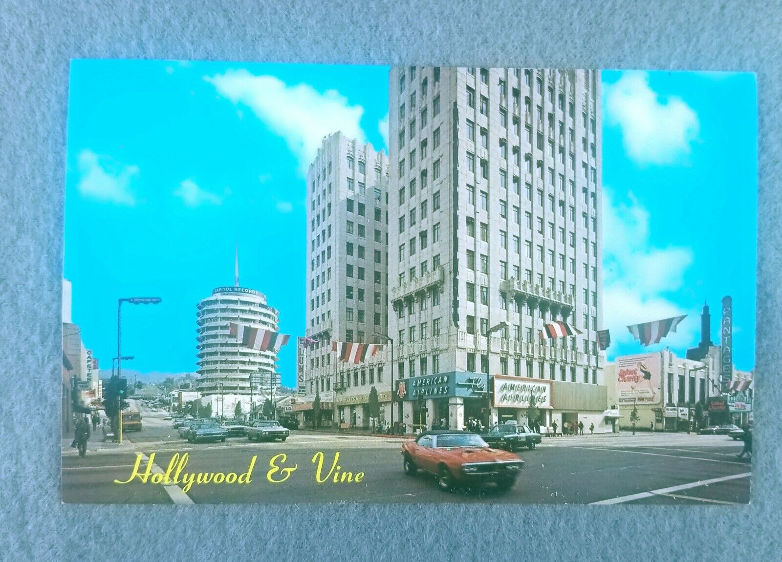 Hollywood California, Hollywood & Vine Streets Old Cars Capitol Records Postcard