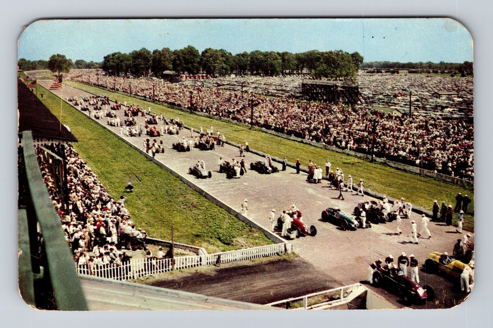 Indianapolis IN-Indiana, 500 Mile Speedway, Lined Up, Vintage c1951 Postcard