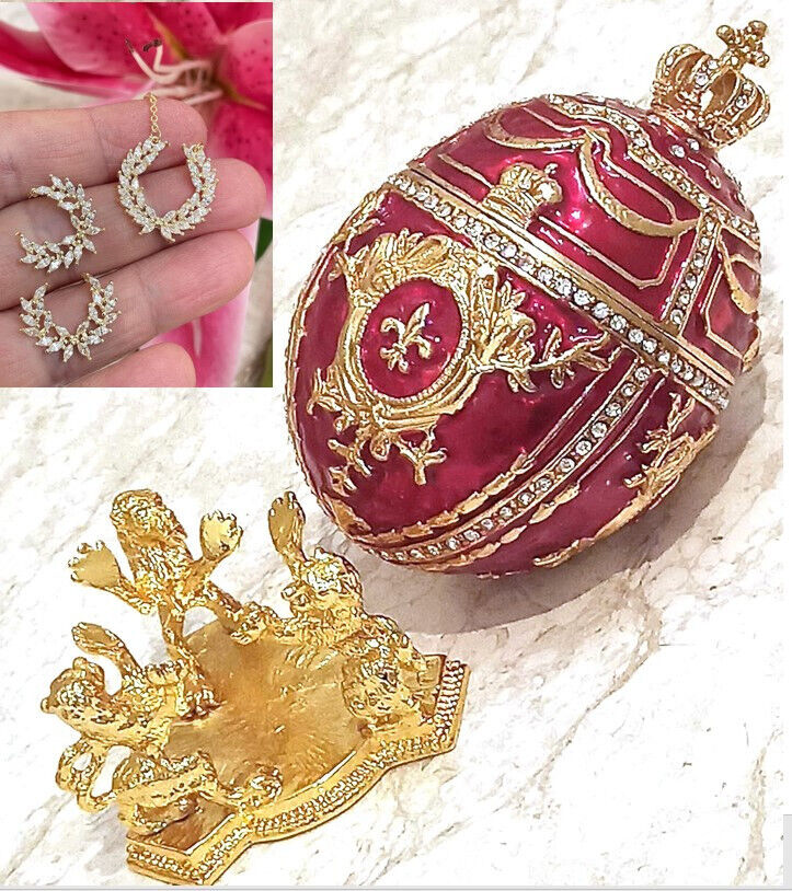 Designer Fabergé Faberge Egg + Gold Diamond Wreath Luck love Jewelry New years