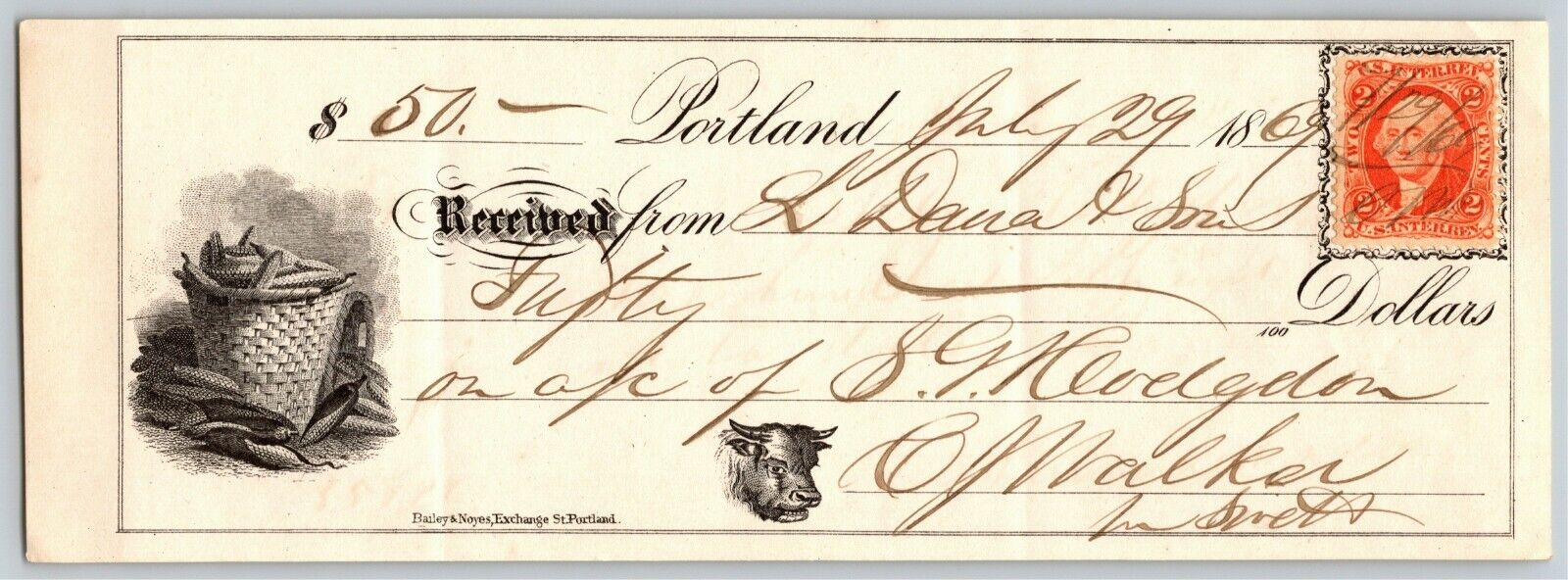 1869 Portland Bank Check - Rebuilding After \