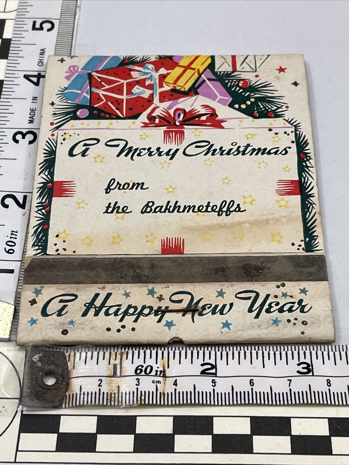 Giant Feature Matchbook A Merry Christmas  from the Bakhmeteffs gmg  foxing