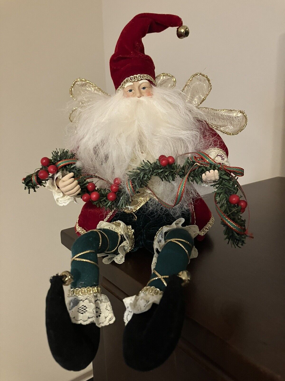 Mark Roberts Style 15”Fairy Elf Santa with Christmas Garland Poseable Hanging