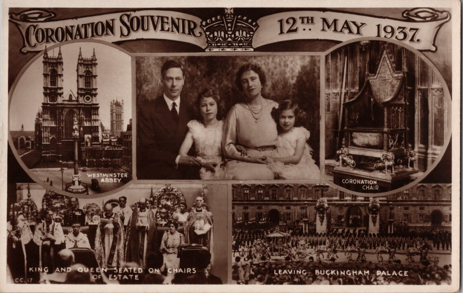 RPPC Postcard Coronation Souvenir of the Royal Family, 1937 scarce