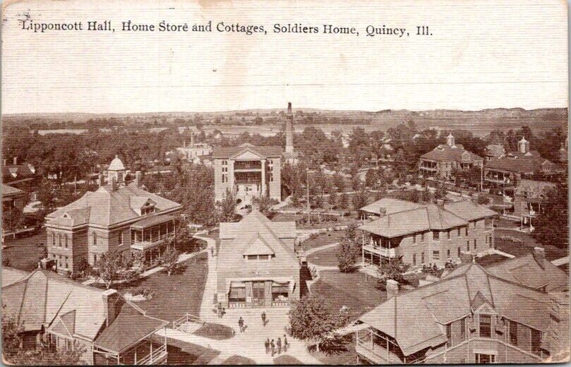 Postcard Aerial Lipponcott Hall Soldiers Home Store Quincy Illinois IL 1910 Z397