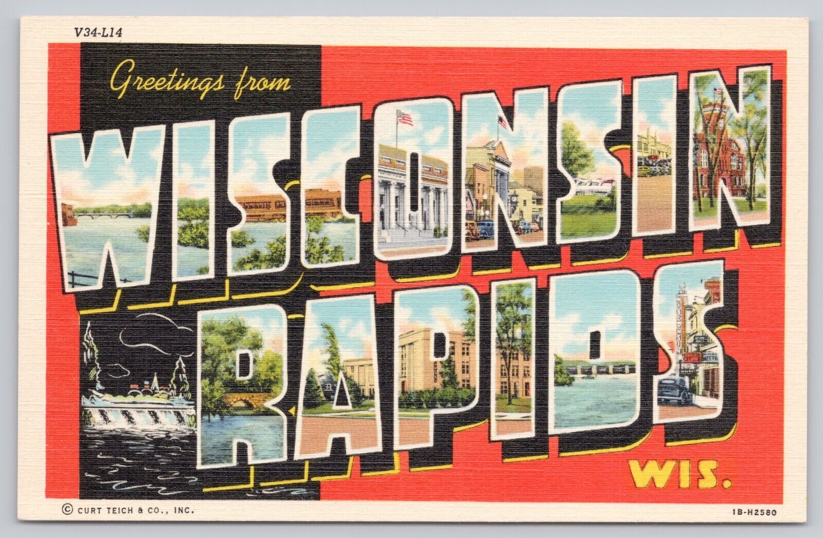Wisconsin Rapids Wisconsin, Large Letter Greetings, Vintage Postcard