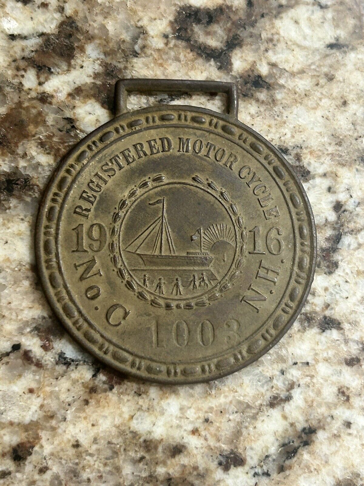 1916 New Hampshire Motorcycle Registration Disk.