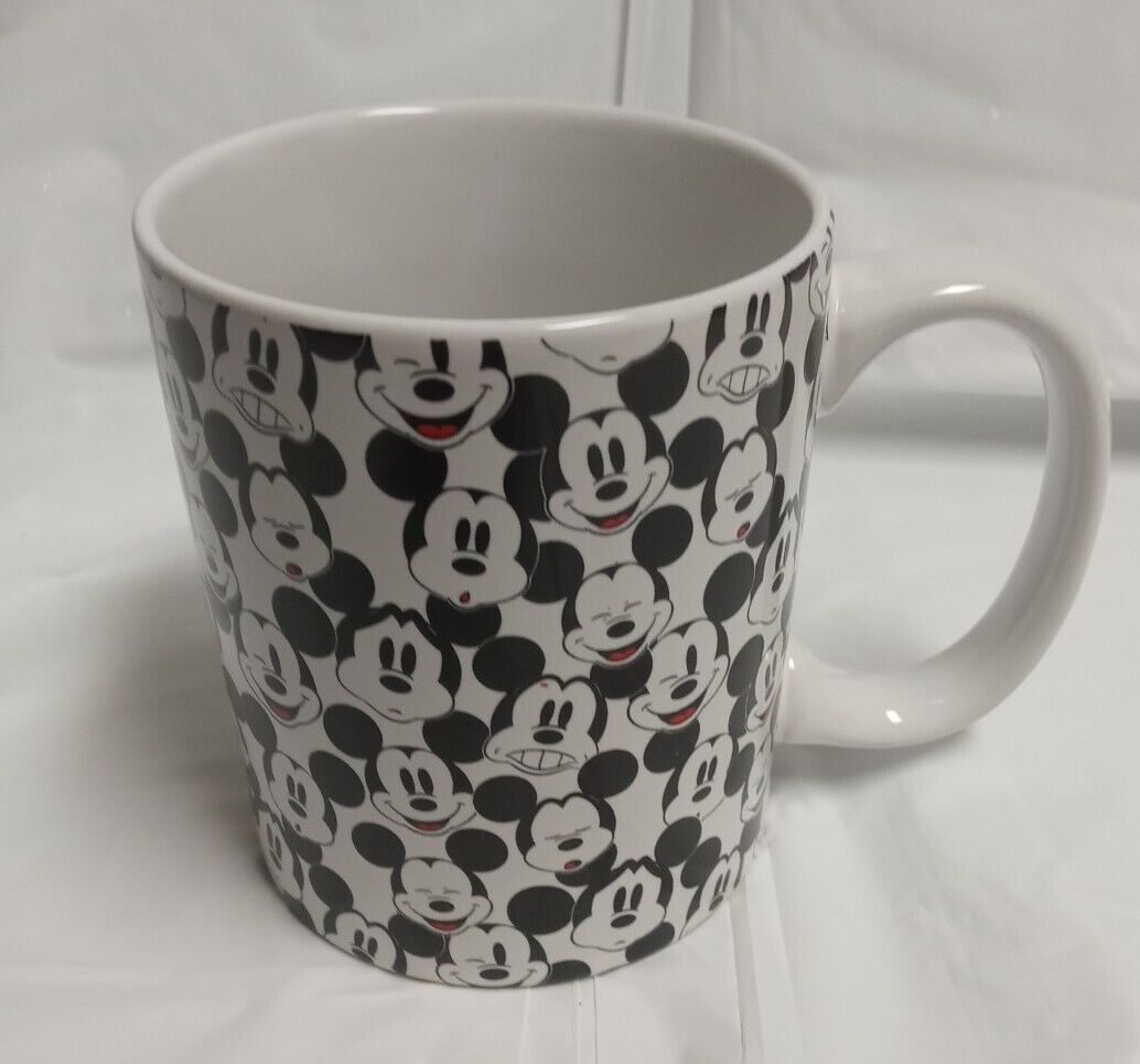 Disney The Many Faces of Mickey Mouse Coffee Mug 14 Oz Black White & Red EUC