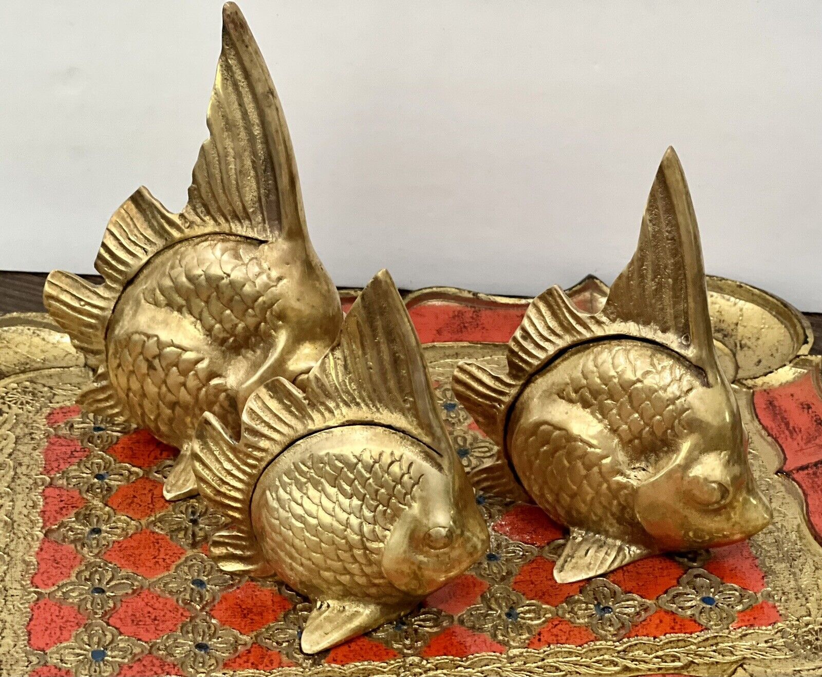 A beautiful trio of Brass Angelfish paperweights.