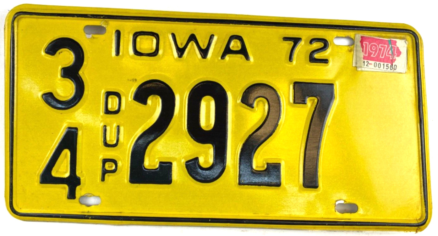 Iowa 1972 74 Duplicate License Plate Floyd County Man Cave Wall Decor Collector