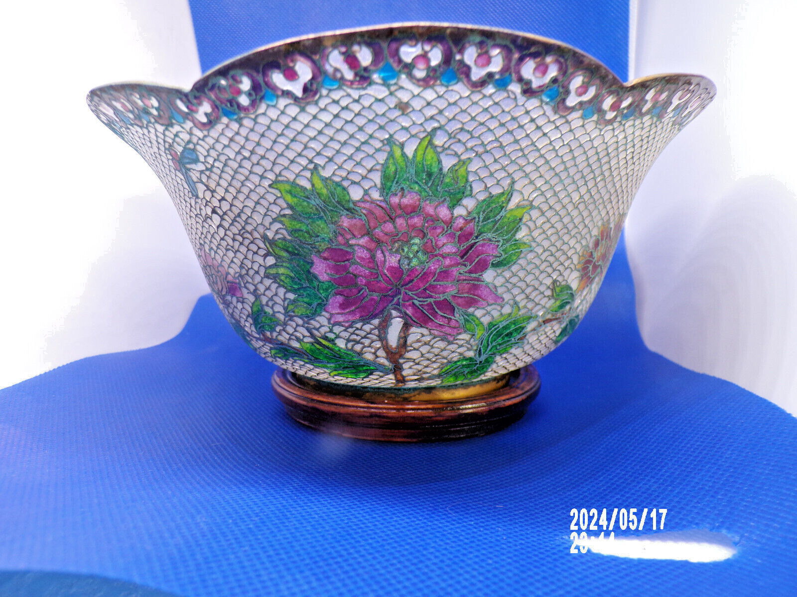 pre display med.floral bowl bought in China mesh look.about 40 years old
