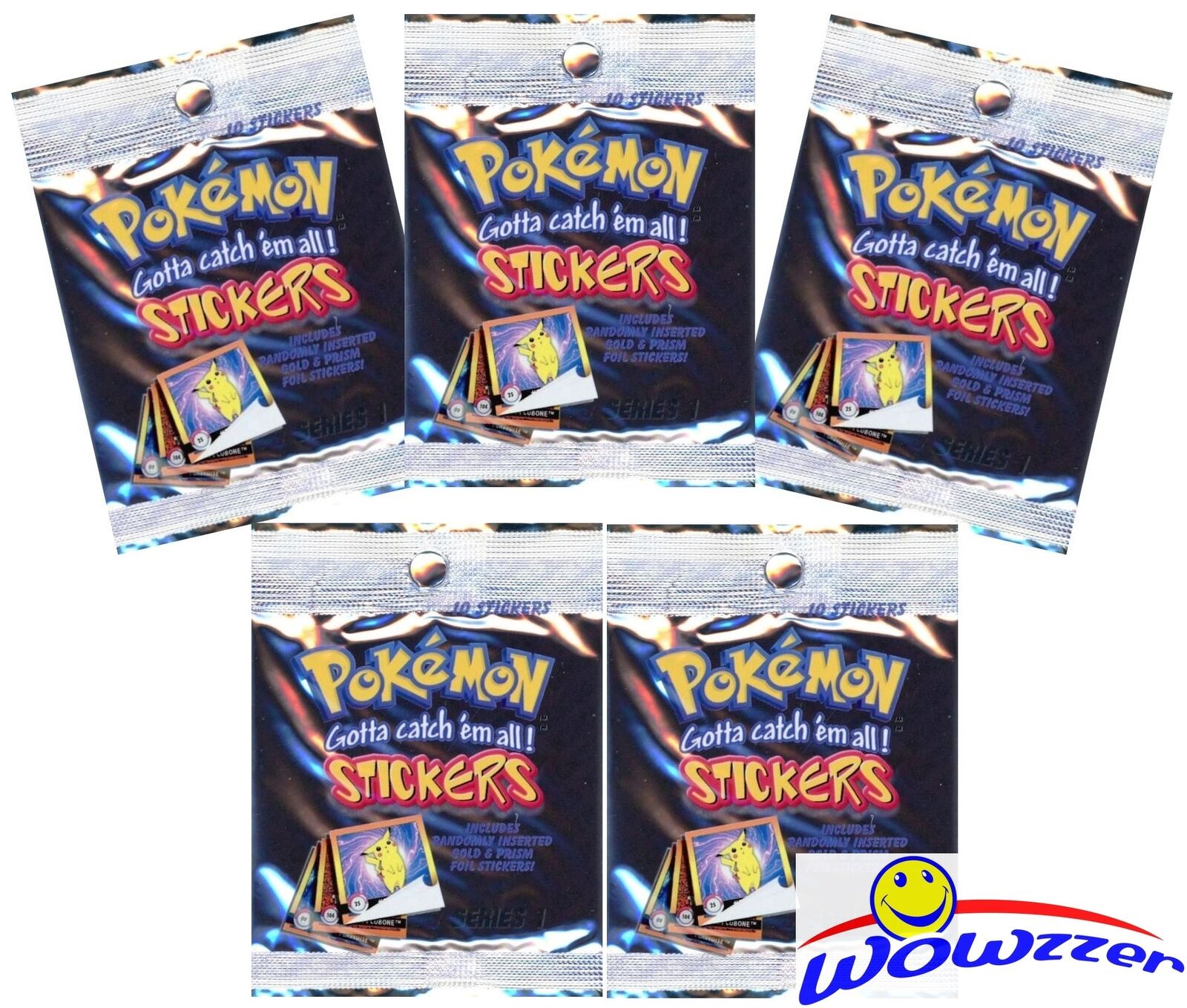 (5) 1999 Artbox POKEMON Factory Sealed Foil Packs-50 MINT Stickers 25 Years old