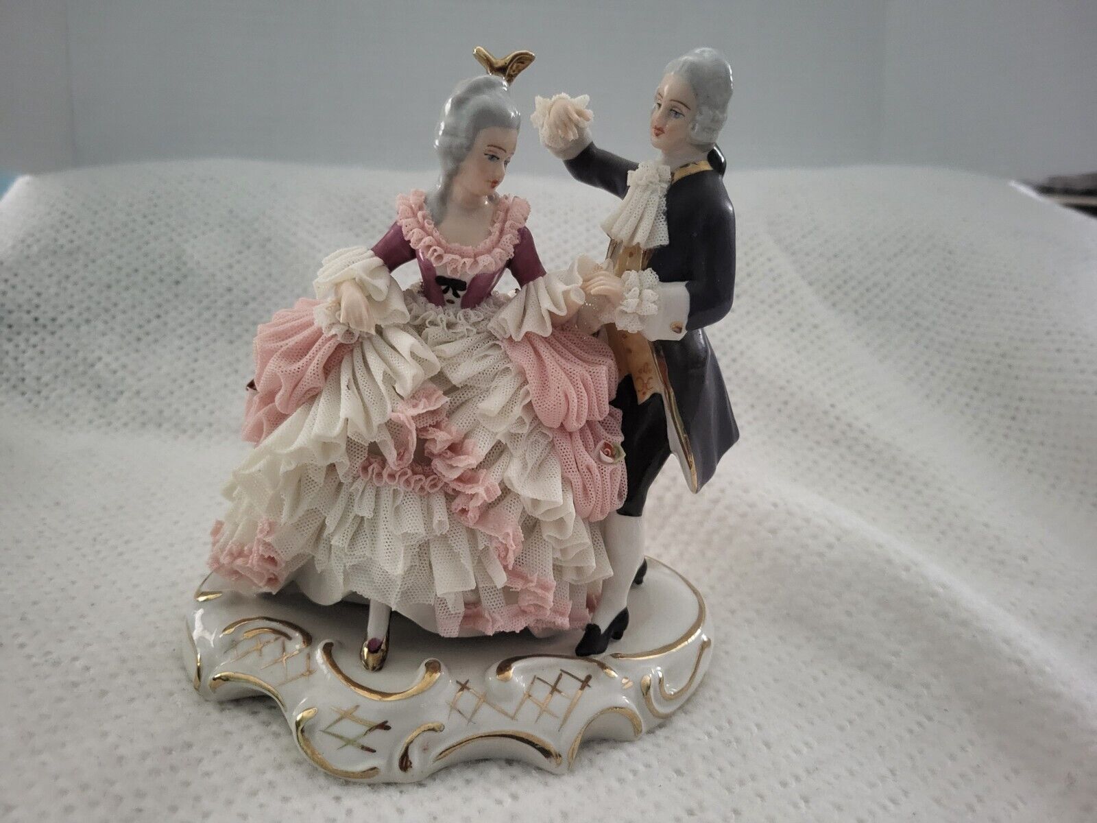 RARE Vintage Wilhelm Rittirsch Dresden Lace Figurine Victorian Couple 6”H