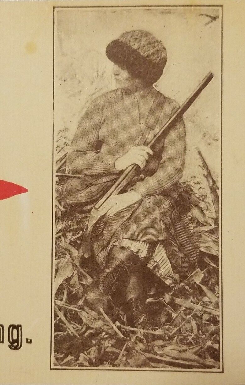 Brockton MA Postcard Woman Seated Holding Shotgun Sharpshooter Antique