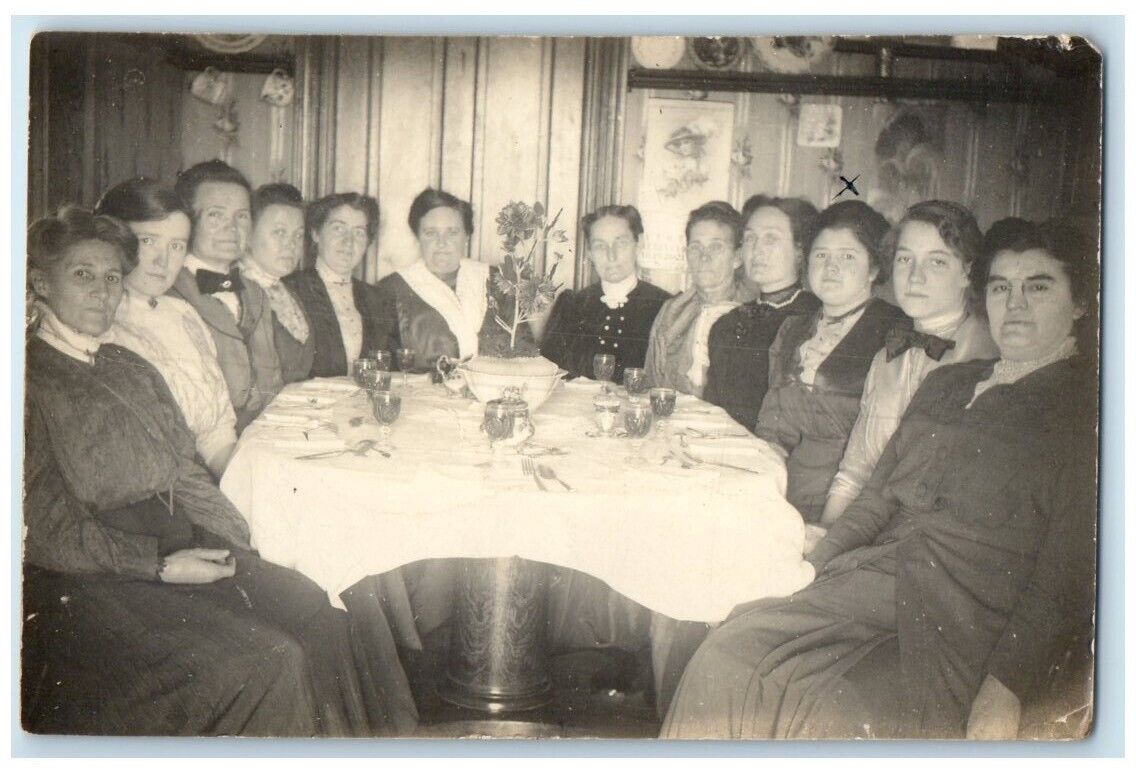 c1910's Dorcas Ladies Society Interior Tea Cup Miltonvale KS RPPC Photo Postcard