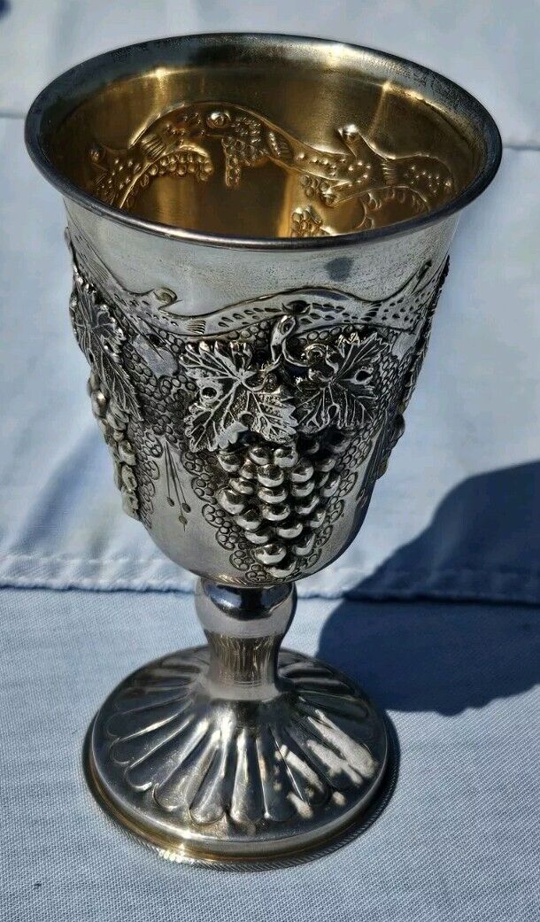  Sterling Silver Kiddush Cup Jewish Judaica Shabbat  Grape Design, Made  Israel 