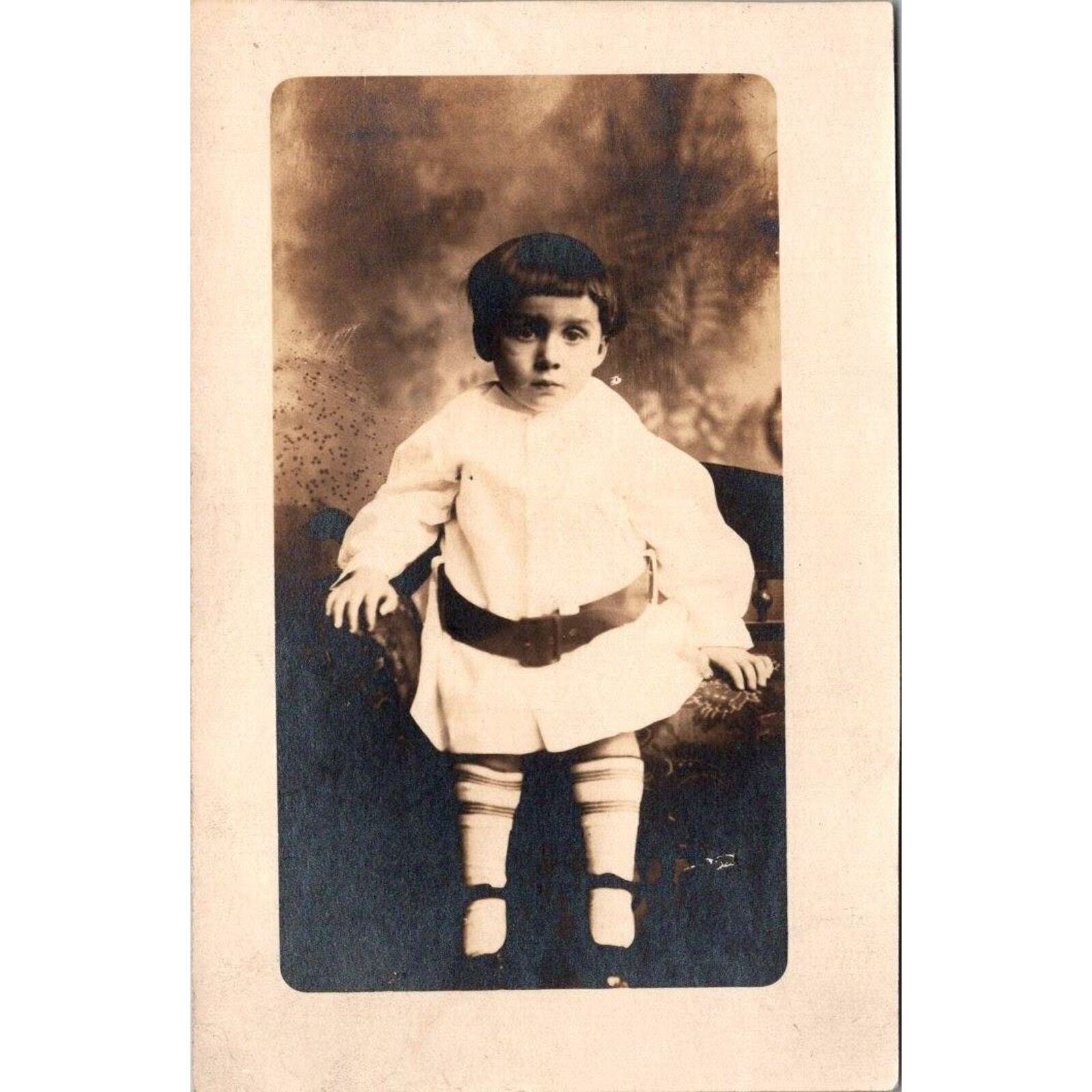RPPC Child Boy Girl Dressed Up Dark Hair Azo Vintage Postcard Real Photo