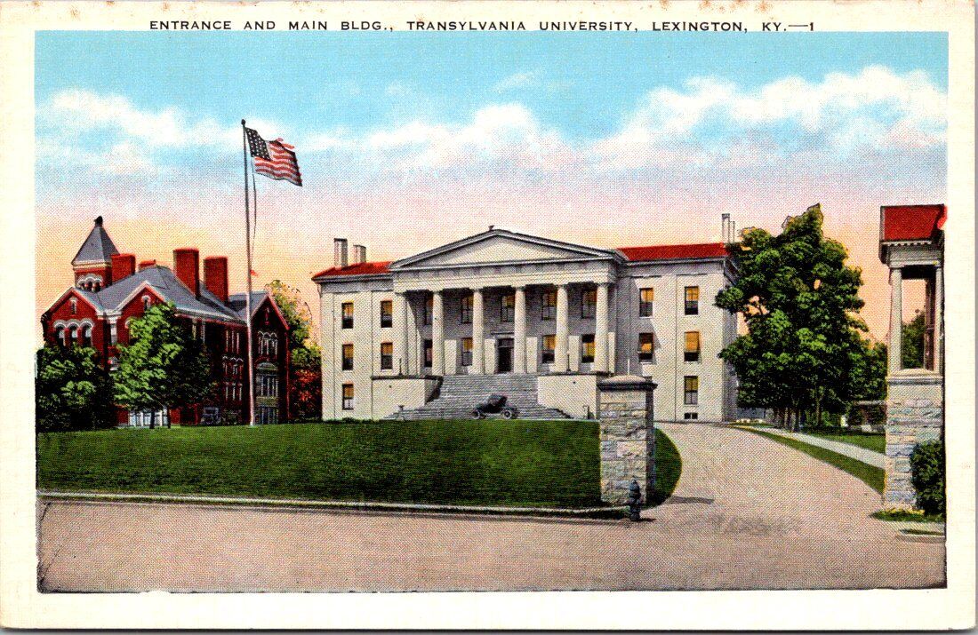 Lexington Kentucky Transylvania University White Border Flag Old Car Postcard KY