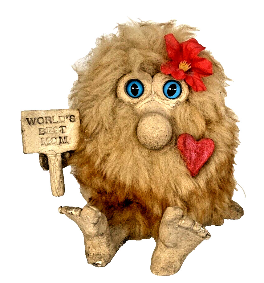 Vintage Wooden Troll World's Best Mom Wood Sign Hairy Valentine Gift Big Feet