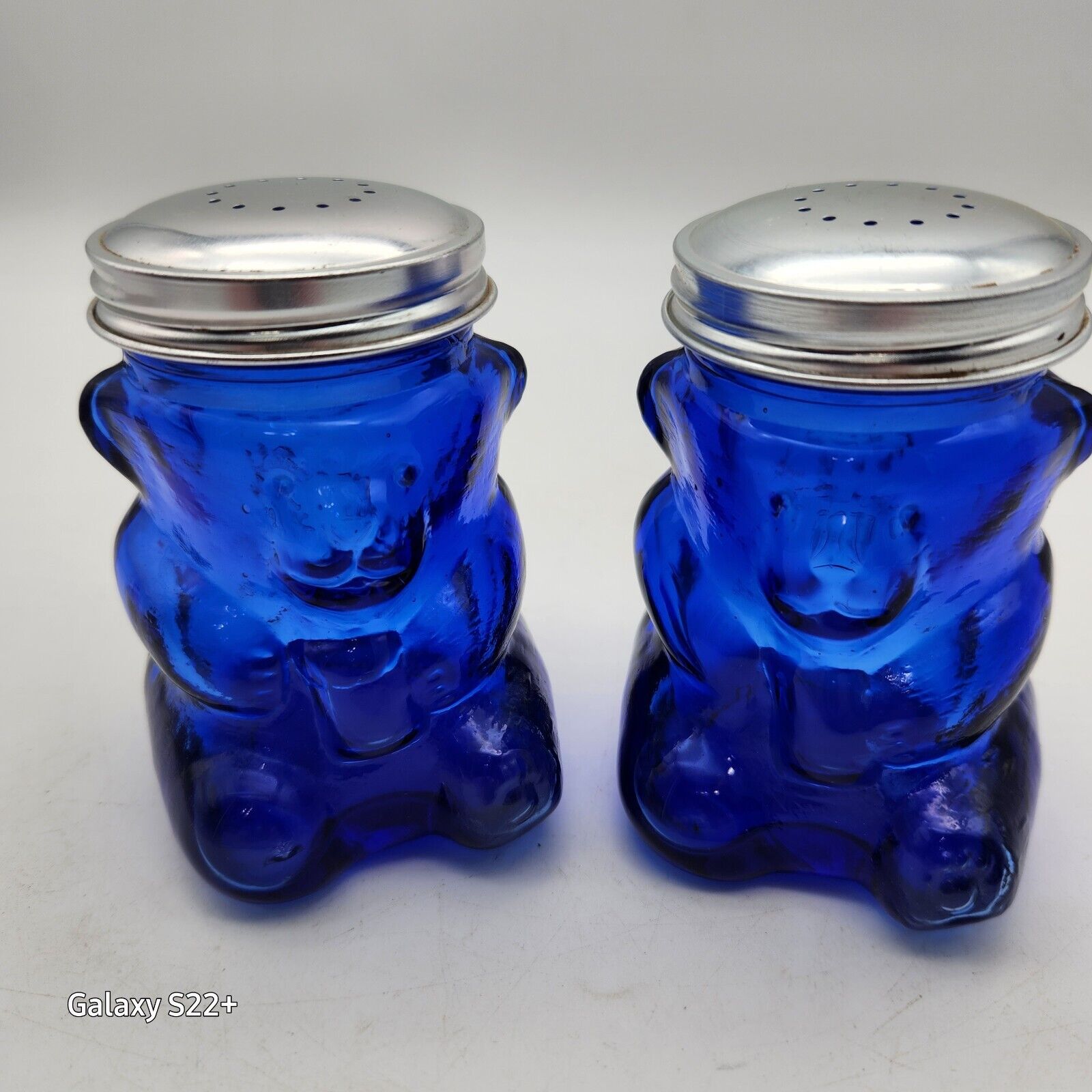 Vintage Honey BEAR Salt Pepper Shakers Colbalt Blue 3.75\