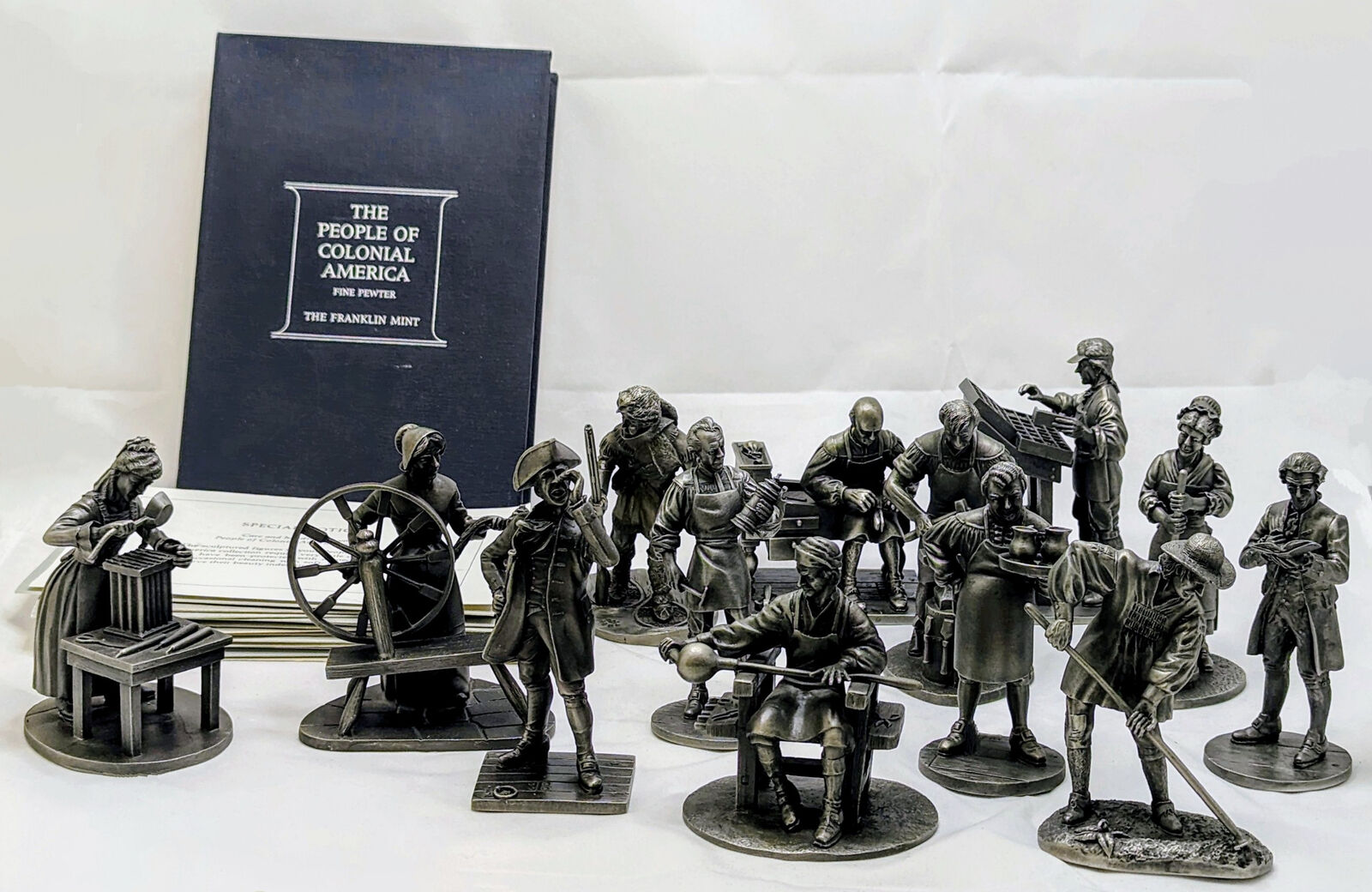 13 Franklin Mint Fine Pewter People of Colonial America Figurines Complete - COA