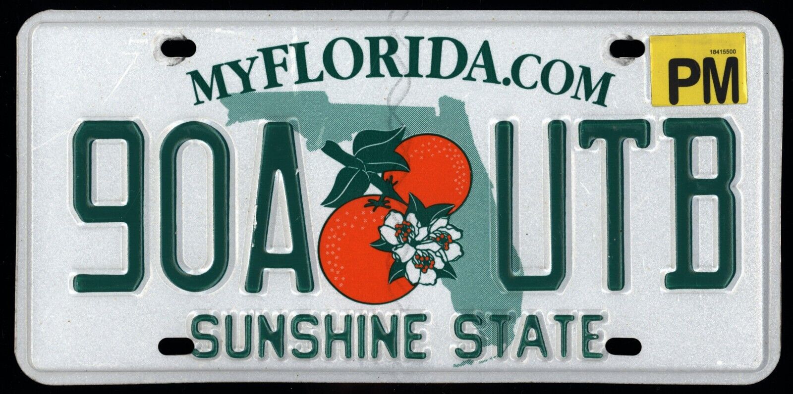 FLORIDA c.2020 License Plate #90A UTB myFlorida.com / double orange - expired PM