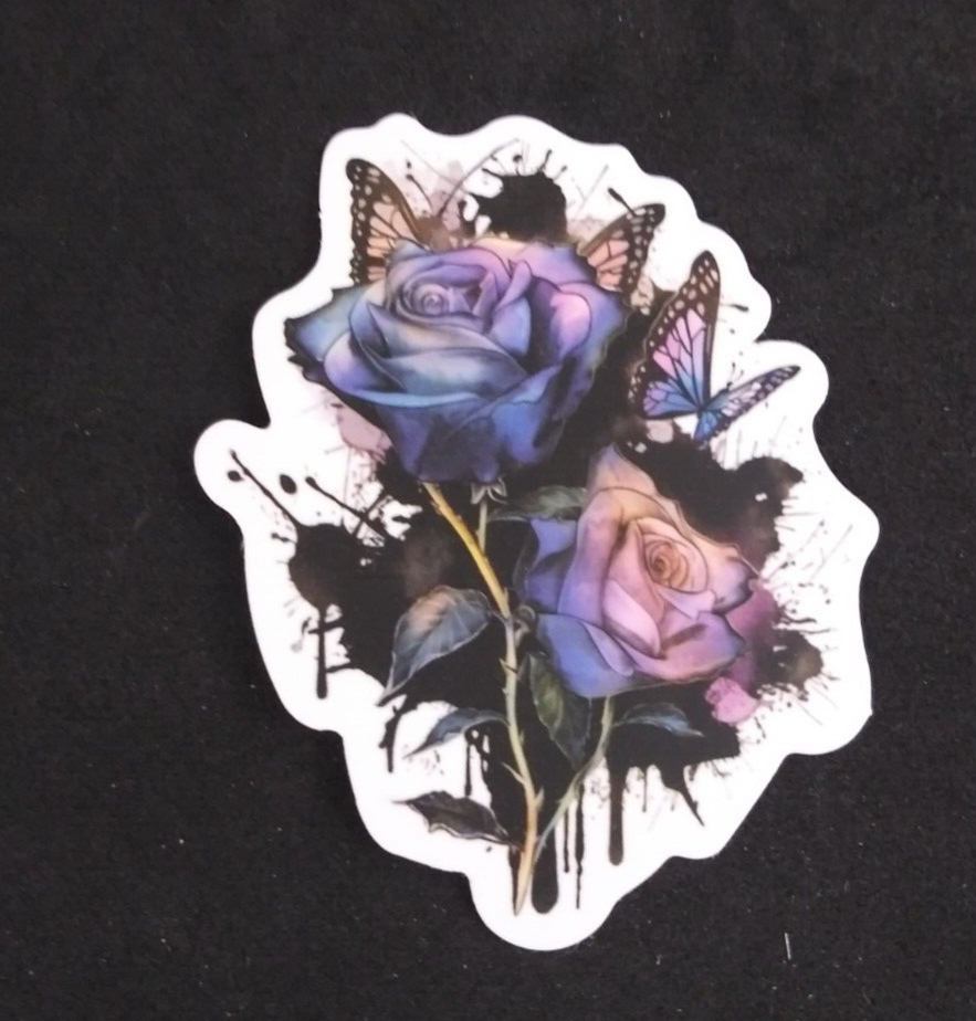Purple Roses With Butterflies Sticker 2.5\