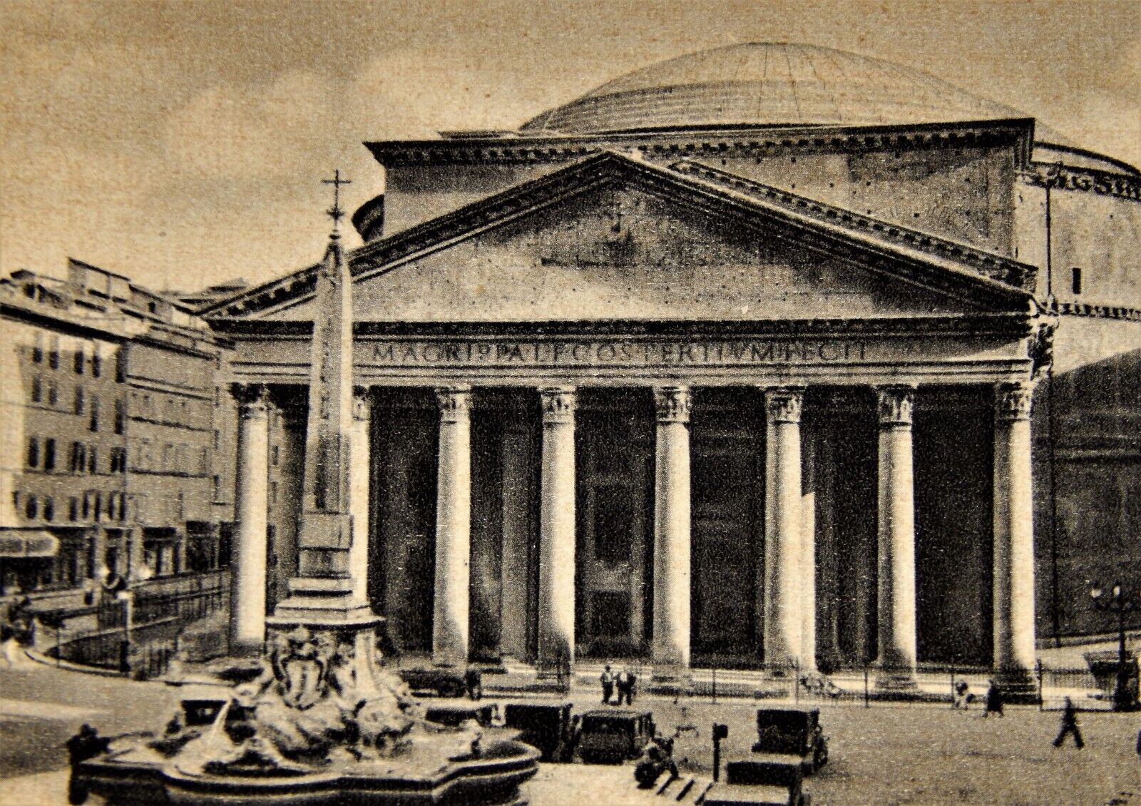 Vintage Postcard, ROME, ITALY, RPPC, B&W, Front Of The Pantheon & City Square