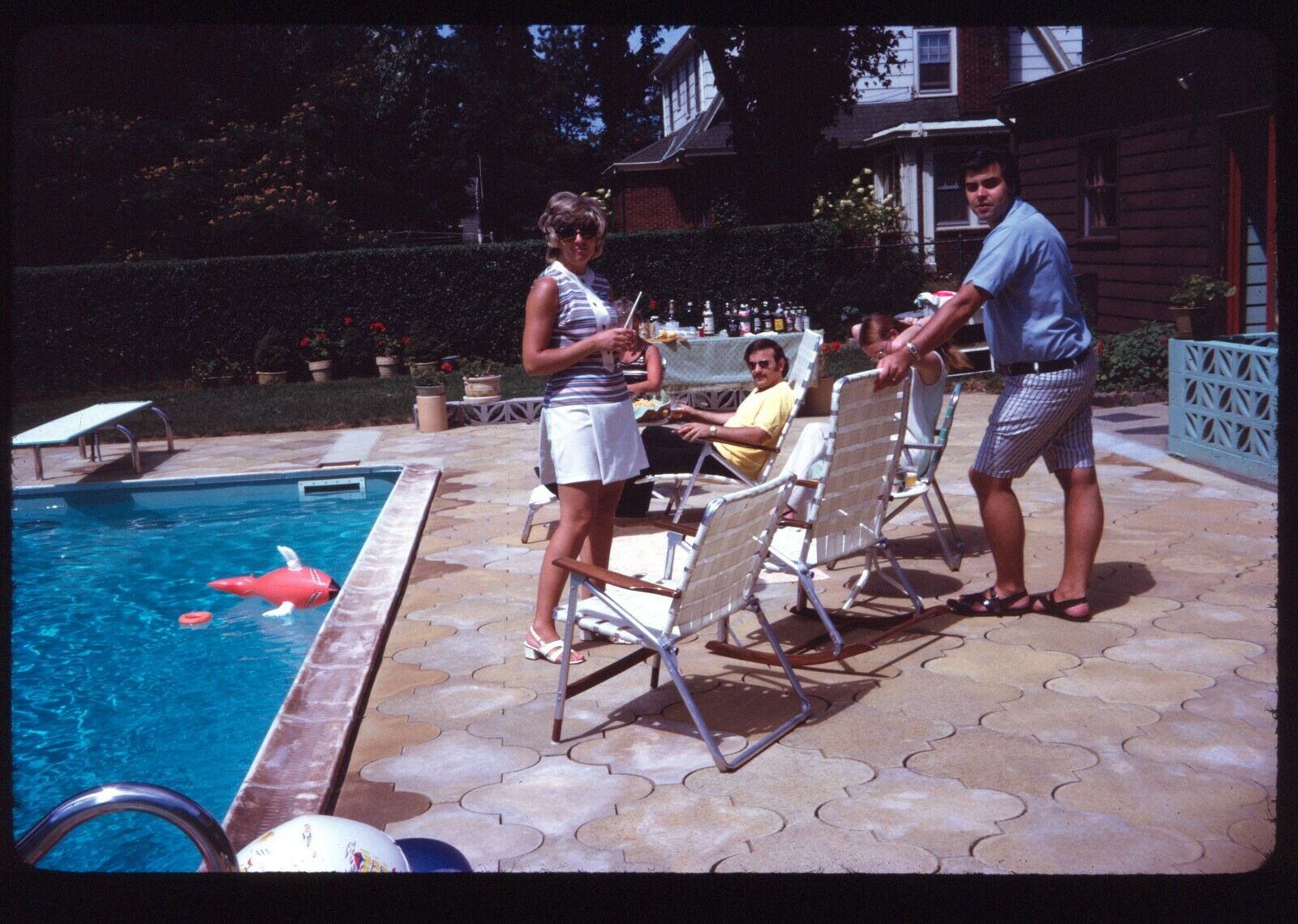 Pool Party Adults Poolside Smoking Talking Staring 1972 35mm Kodachrome Slide