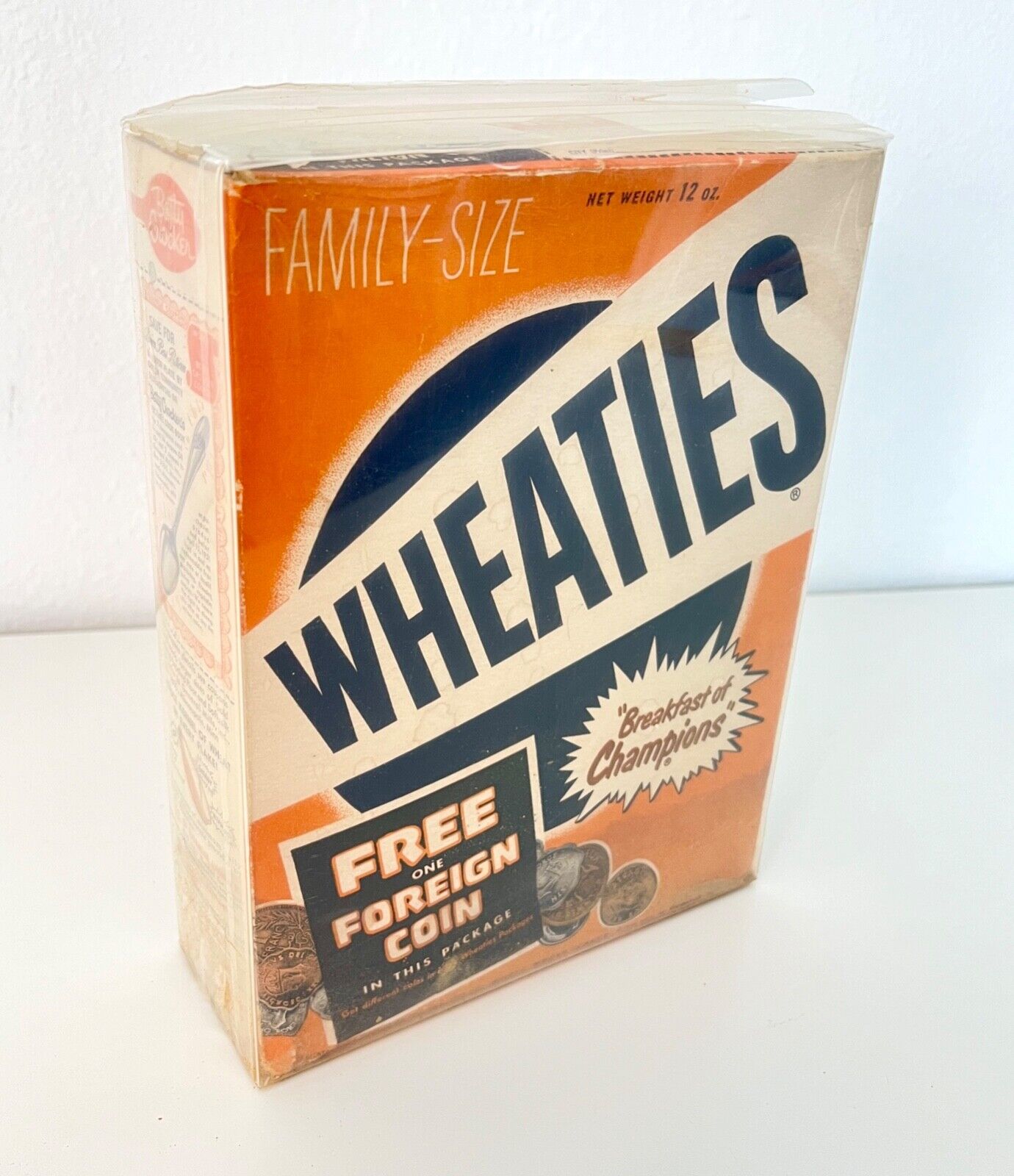 Vintage General Mills Wheaties Cereal Box Foreign Coin Premium FULL SEALED NOS