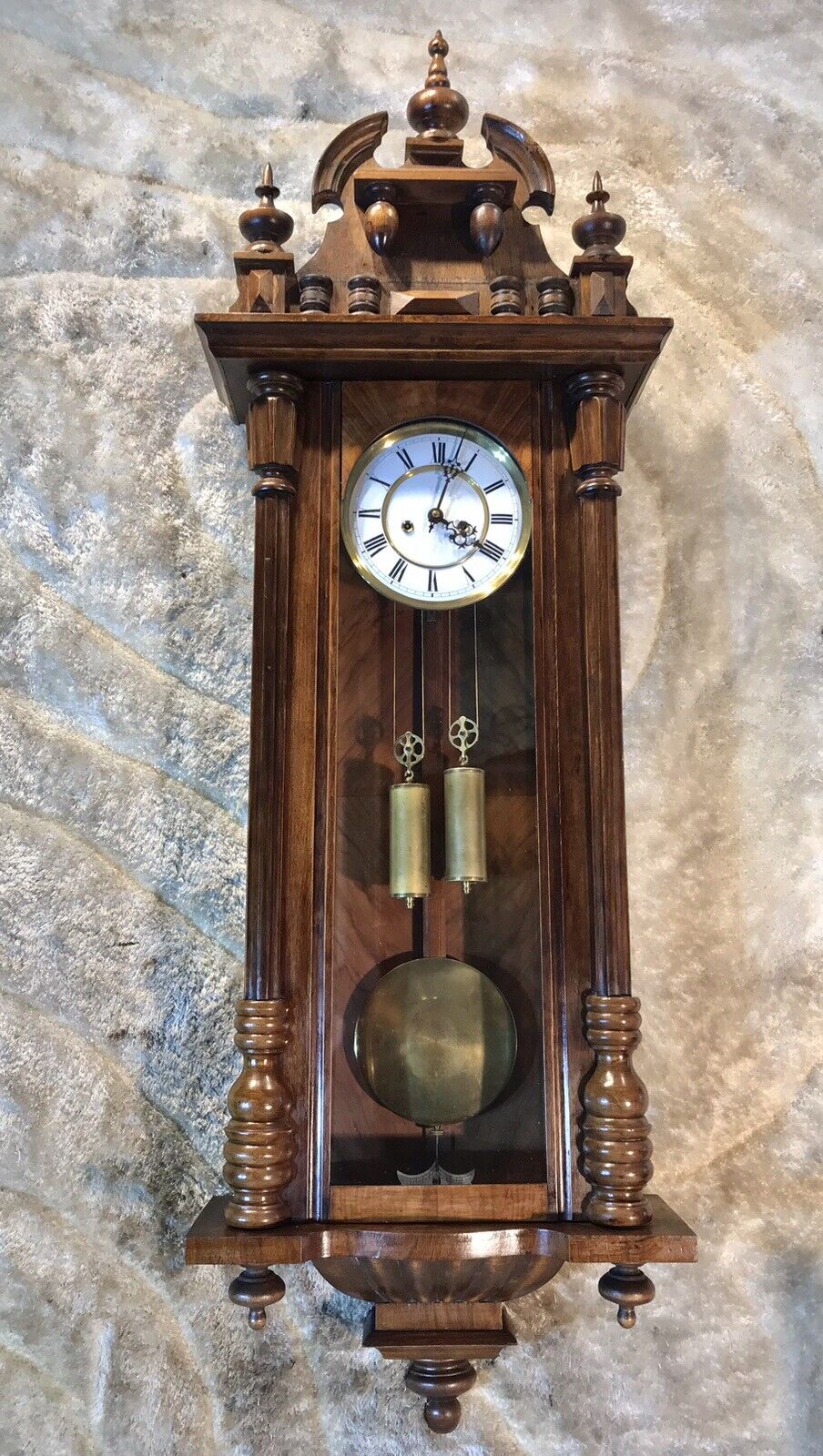 Vintage Antique Germany GUSTAV BECKER Vienna,Strikes Clock,2 Brass Weight Driven