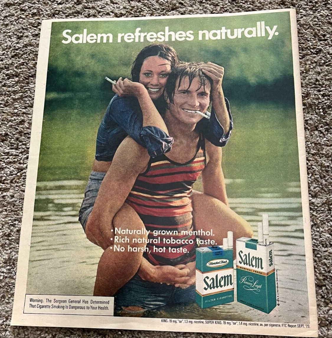 1974 Salem Cigarettes  Refreshes Naturally Newspaper Print Ad