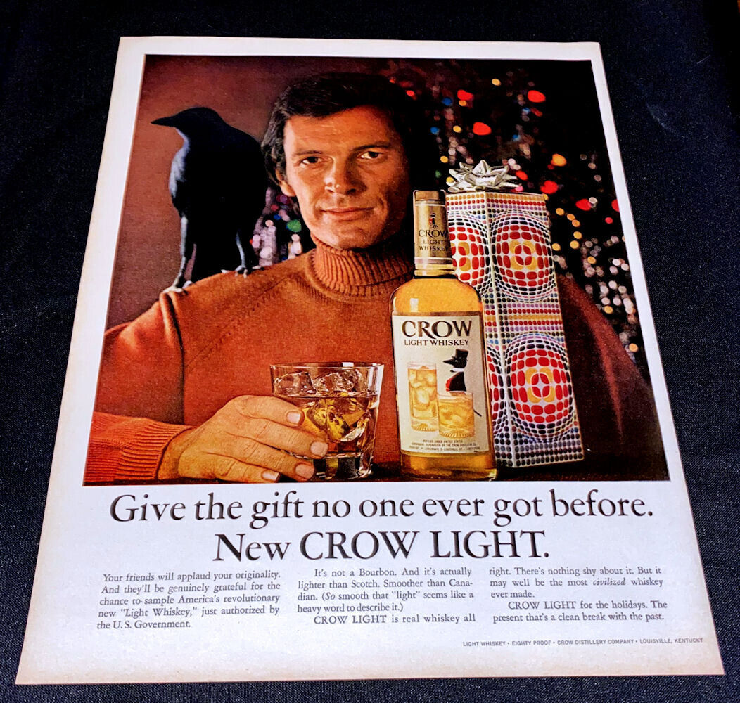 1972 Xmas Crow Light Whiskey Large Vintage Print Advertisement Full Color