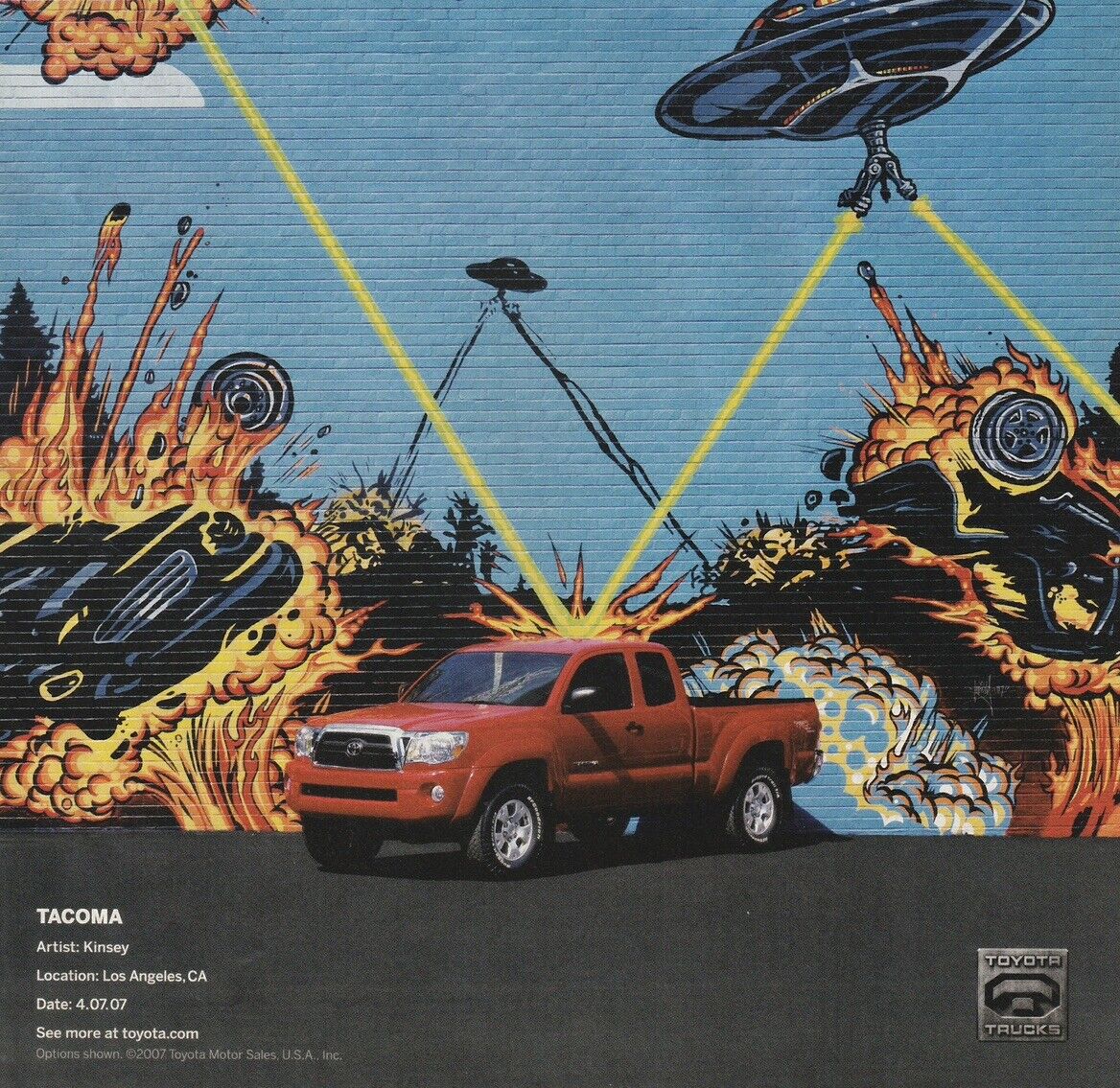 2008 Toyota Tacoma Truck Alien Attack Mural Art Print Ad/Poster 21x27cm EGM 225