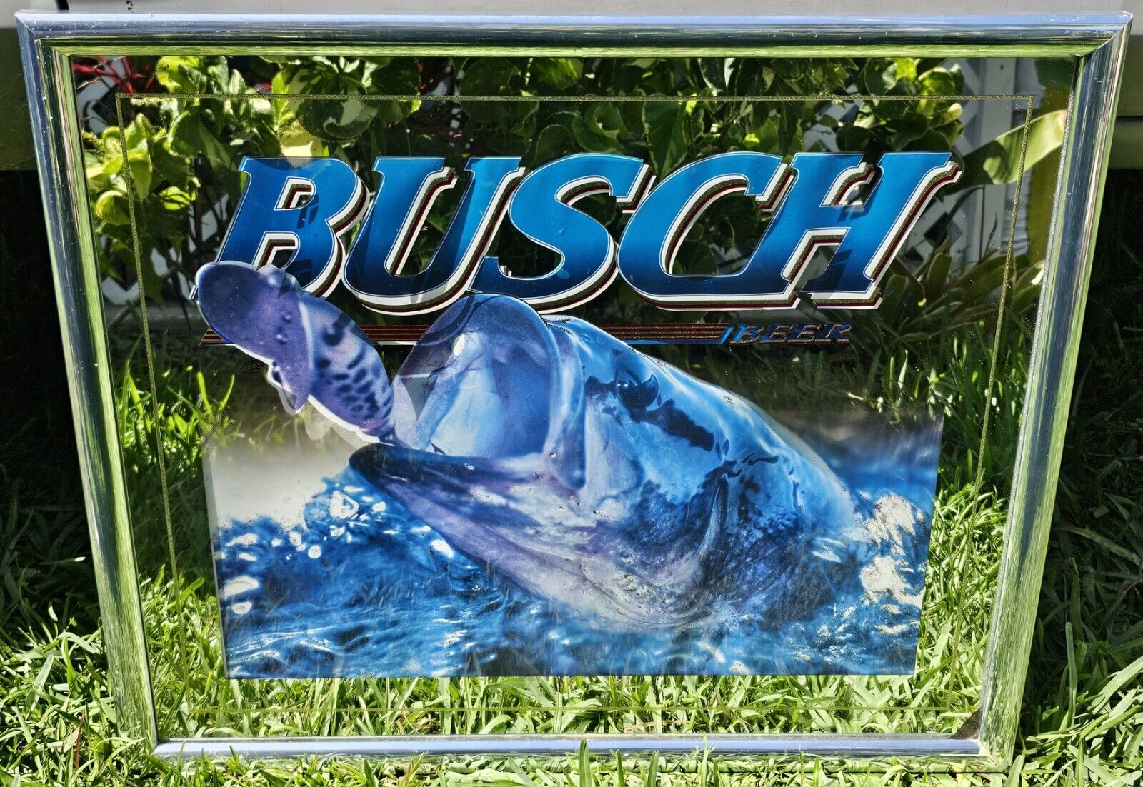 Busch 1998 Beer Bass Fishing Wildlife Bar Pub Glass Mirror Sign Vintage Man Cave