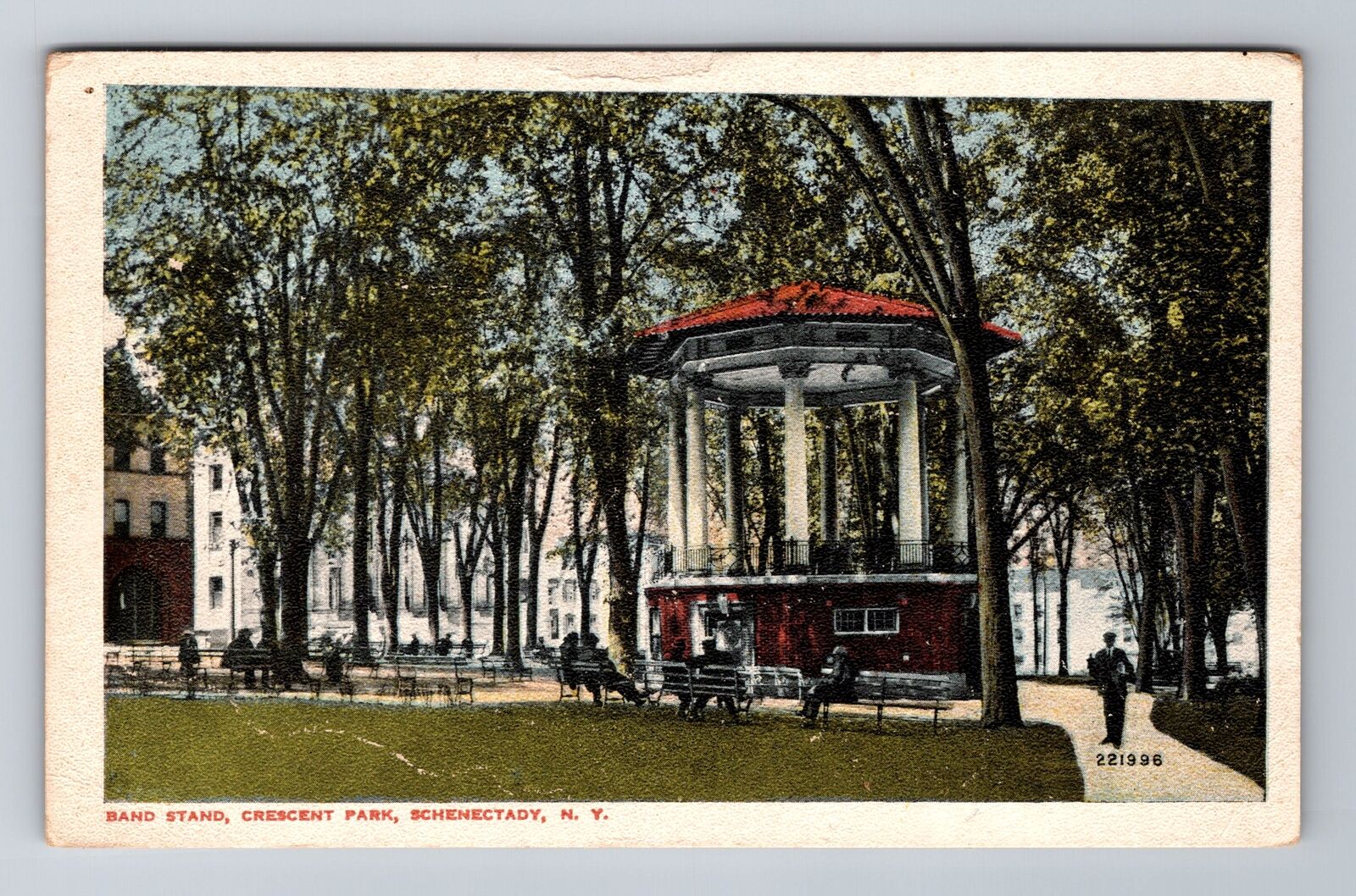 Schenectady NY-New York, Bandstand In Crescent Park, Gents, Vintage Postcard