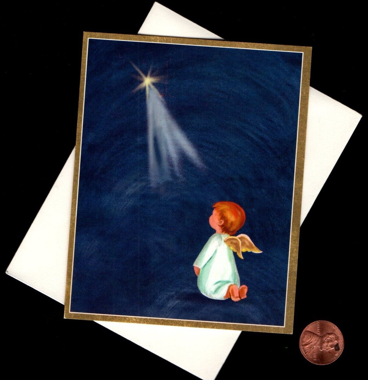 HTF CASPARI Angel Star GOLD SHINE - SMALL - Christmas Greeting Card W/ TRACKING