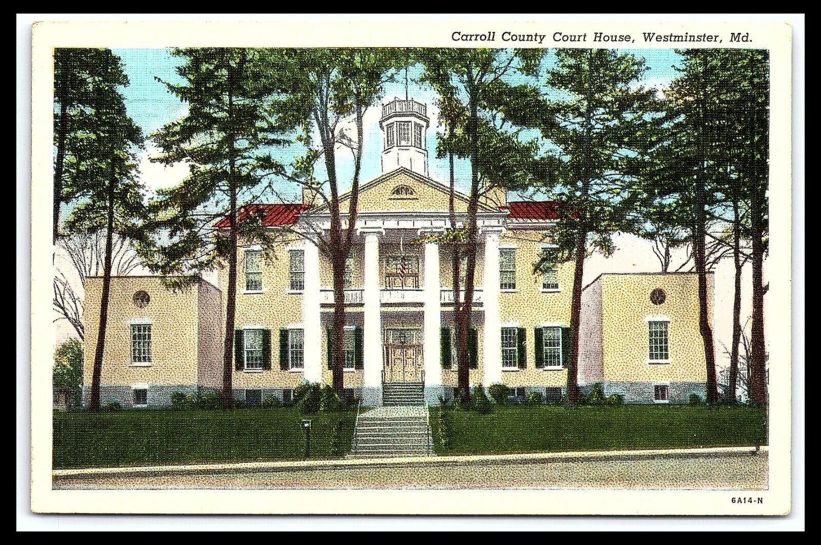 Westminster Mass Carroll County Courthouse Linen Postcard Posted 1942      pc220