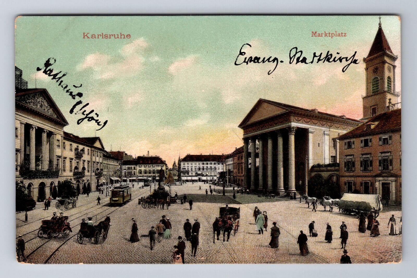 Karlsruhe- Germany, Aerial Of Marketplace, Antique, Vintage Souvenir Postcard