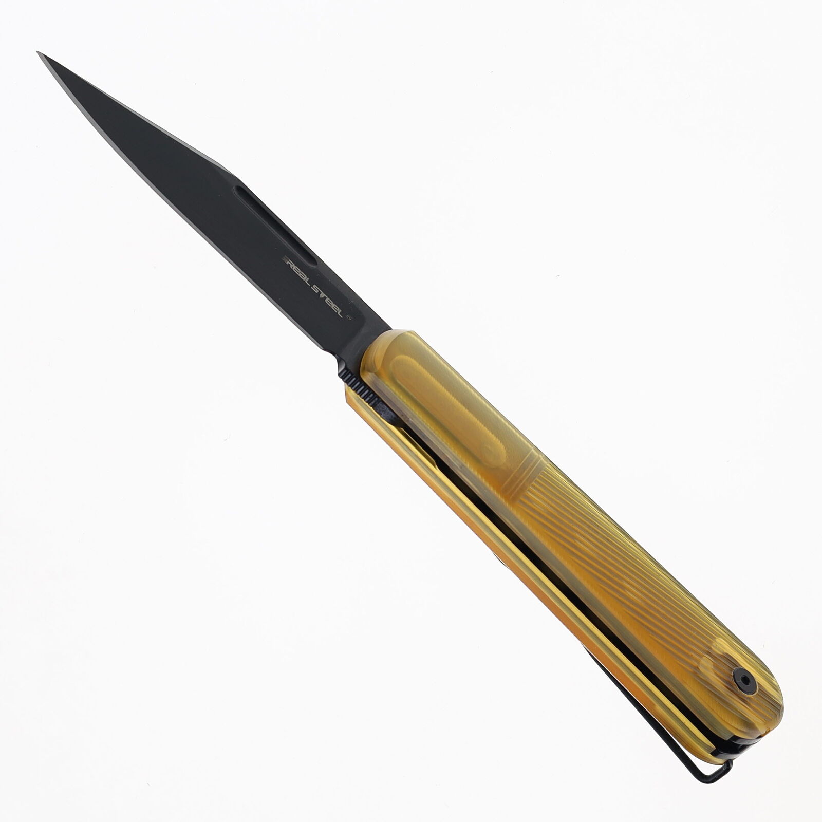 Real Steel Barlow RB5 Folding Knife Ultem Handle N690 PVD Clip Point 8022BU