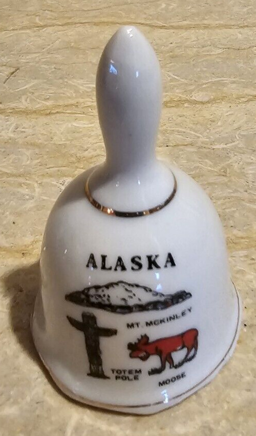 Souvenir Bell Alaska Mt Mc Kinley Moose and Totem Pole 3