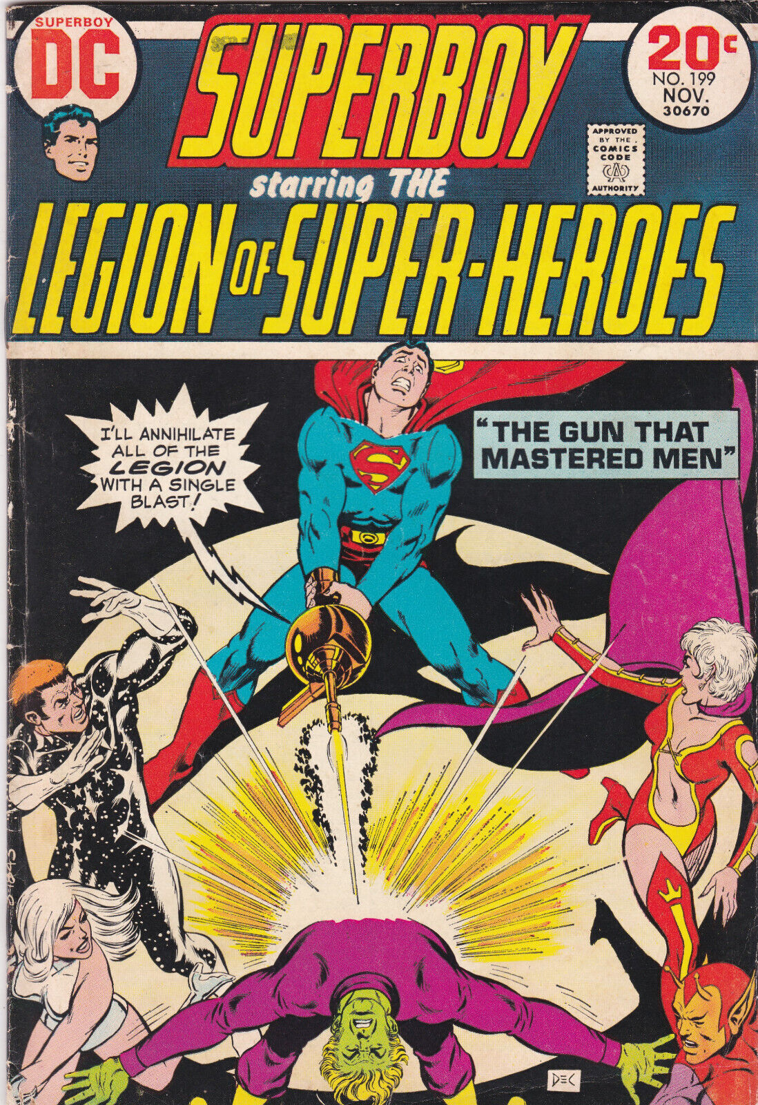 SUPERBOY #199 1973 LEGION OF SUPER-HEROES Dave Cockrum BOUNCING BOY Mid Grade