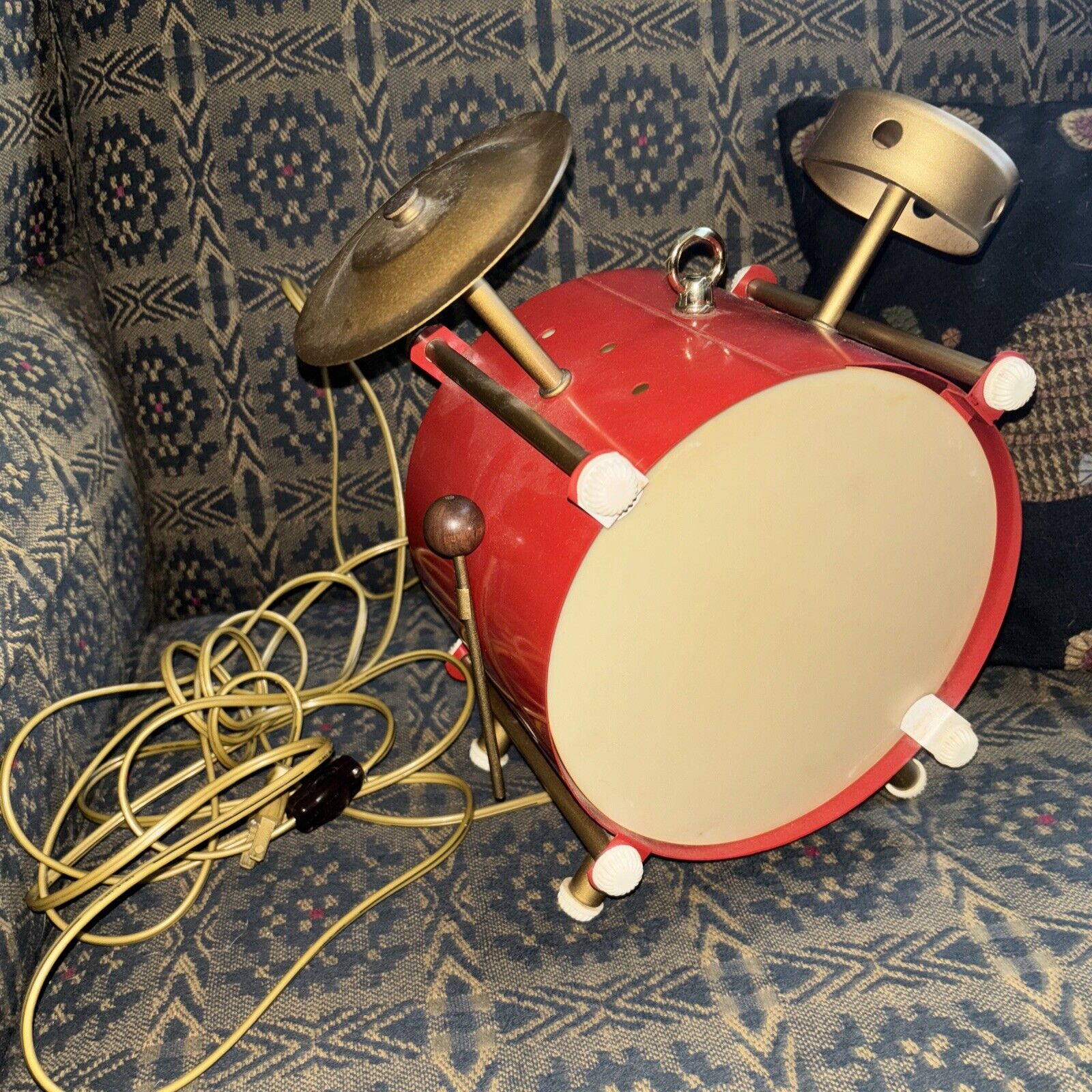Mid Century Drummers DRUM SET Hanging Light Fixture ~ Childs Bedroom Swag Lamp