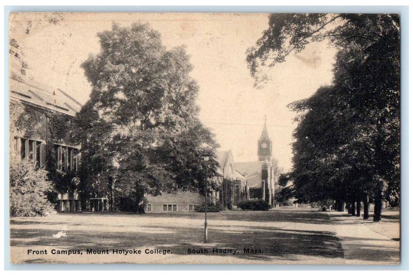 1910 Front Campus Exterior Trees Holyoke College South Hadley MA Posted Postcard