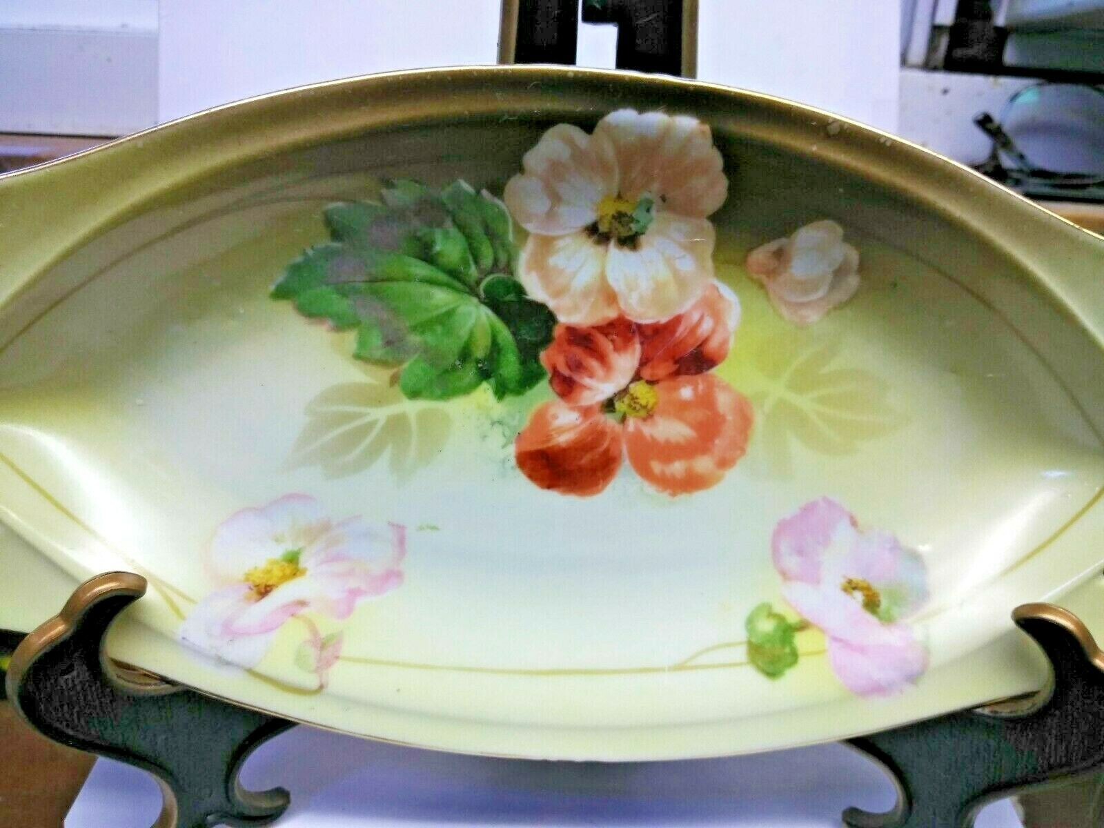 Vintage R&s Silesia Porcelain Handled Bowl Pale Green Yellow Fruit Bowl Platter