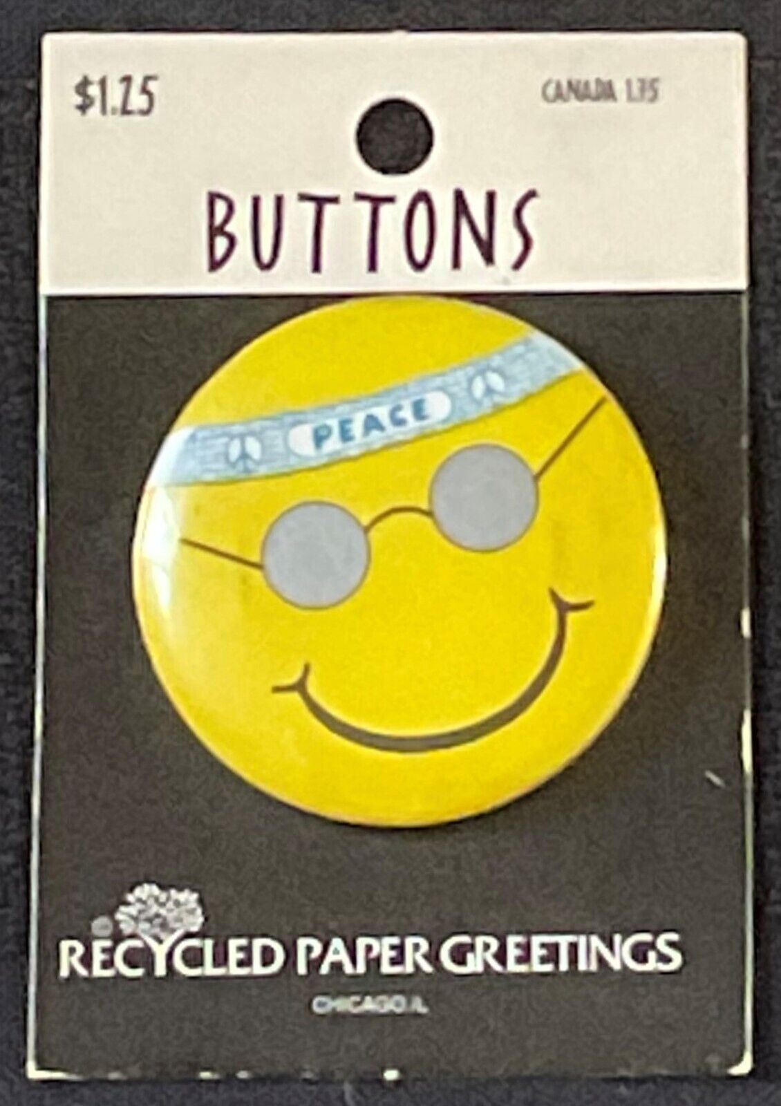 Three Buttons Peace Smiley Face-Prozac-Recording You by Recycled Paper Greetings