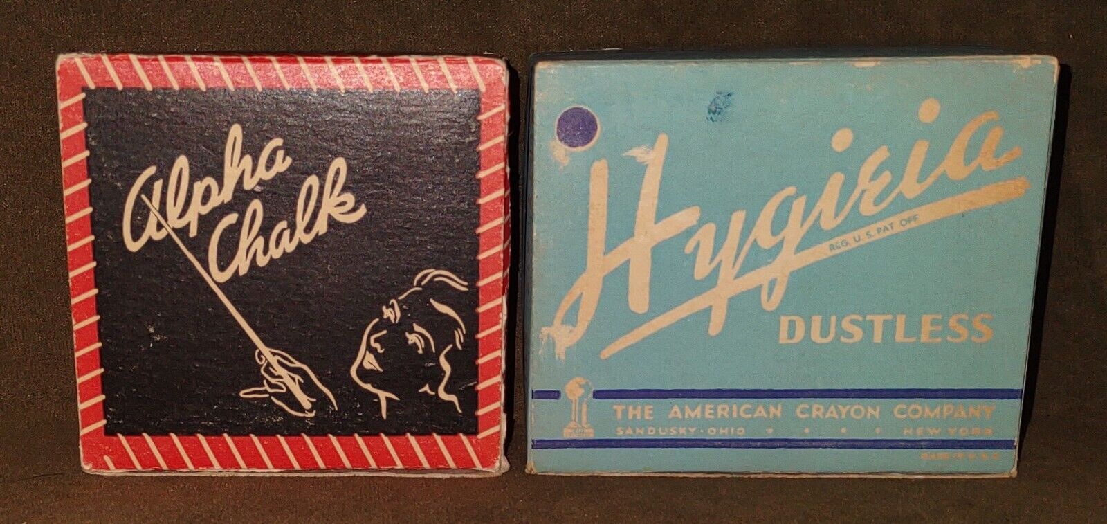 Two Vintage ca. 1930\'s Boxes Of Dustless Chalk Crayons \