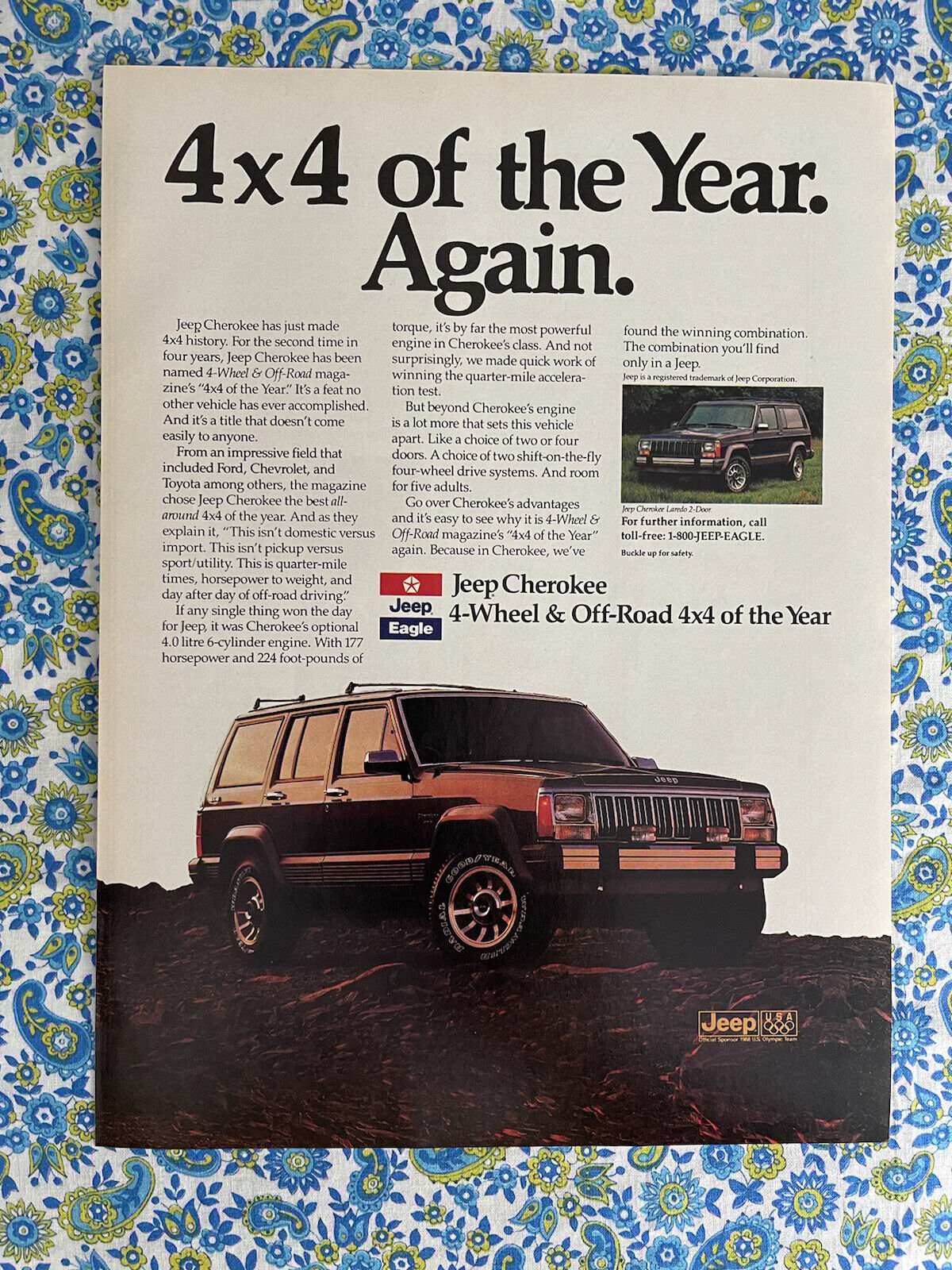 Vintage 1988 Jeep 4 X 4 Print Ad 4 X 4 Of The Year. Again