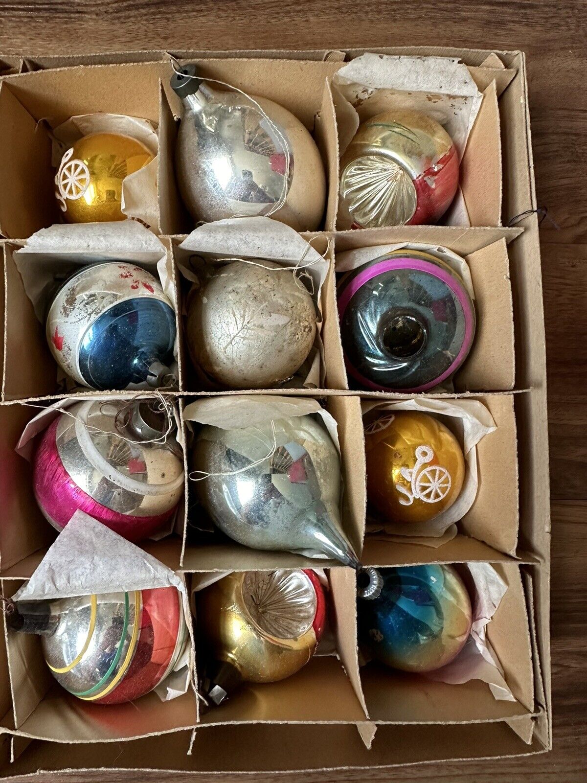 Vintage Mixed Lot of 12 Mercury Glass Christmas Ornaments