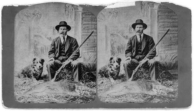Reproduction,Alexander Crowell,Gun,his dog,large puma,Barnard,Vermont,VT,1881